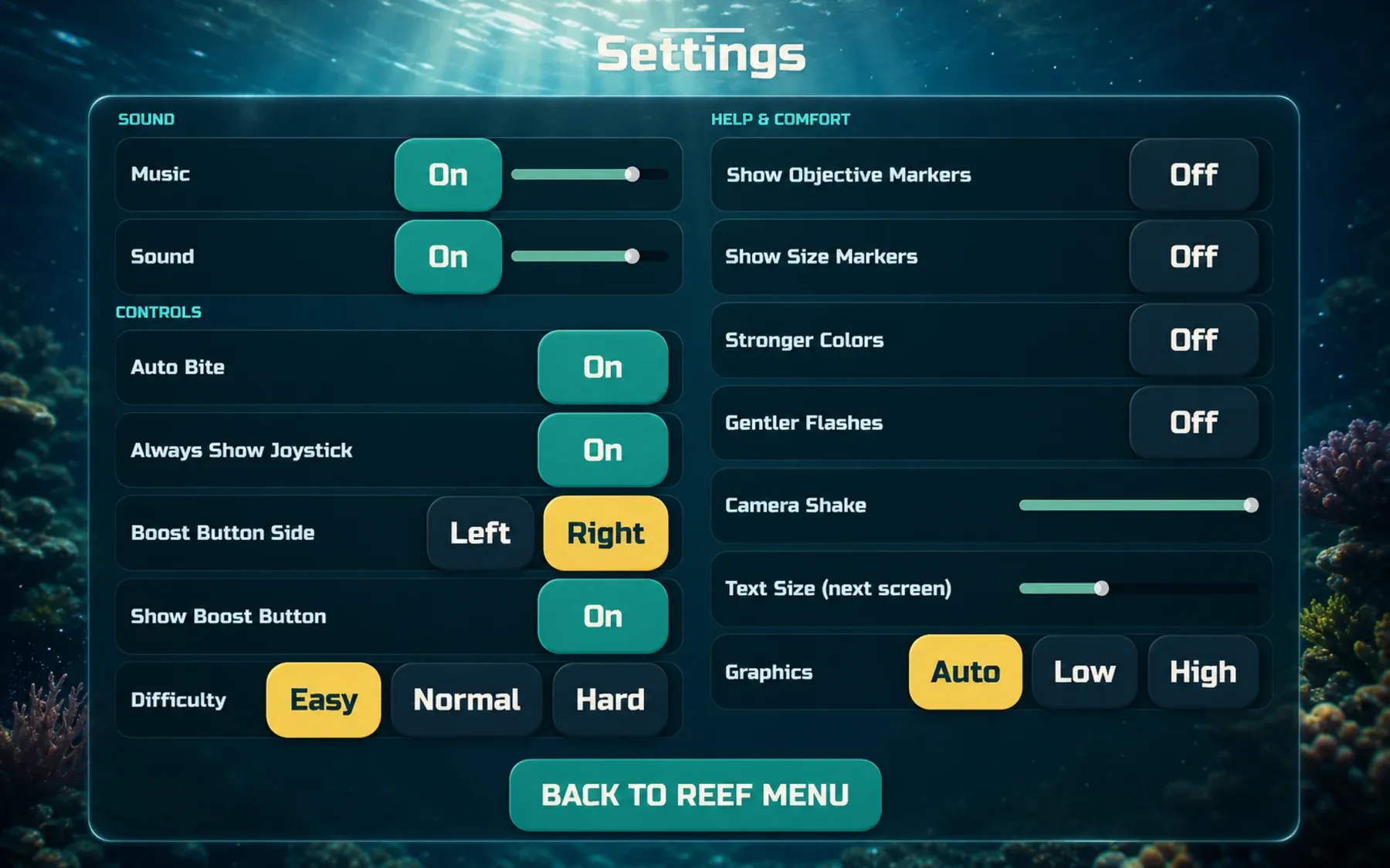 Settings screen