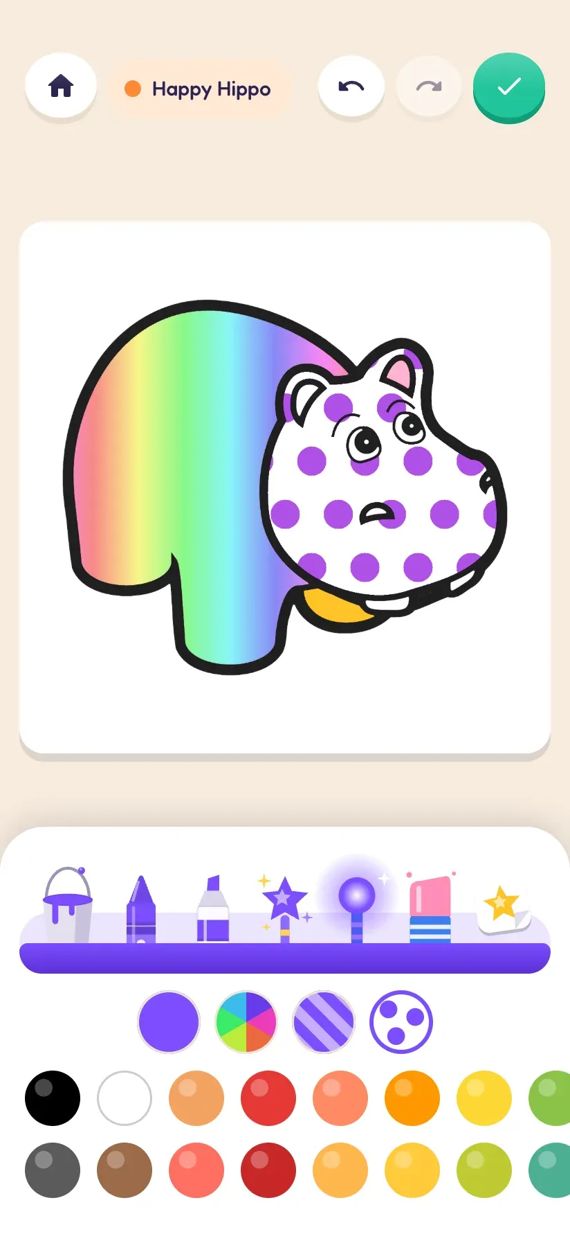 Happy Hippo filled with a rainbow and dots