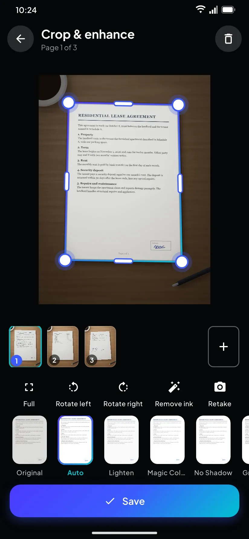 Crop and enhance with filter previews