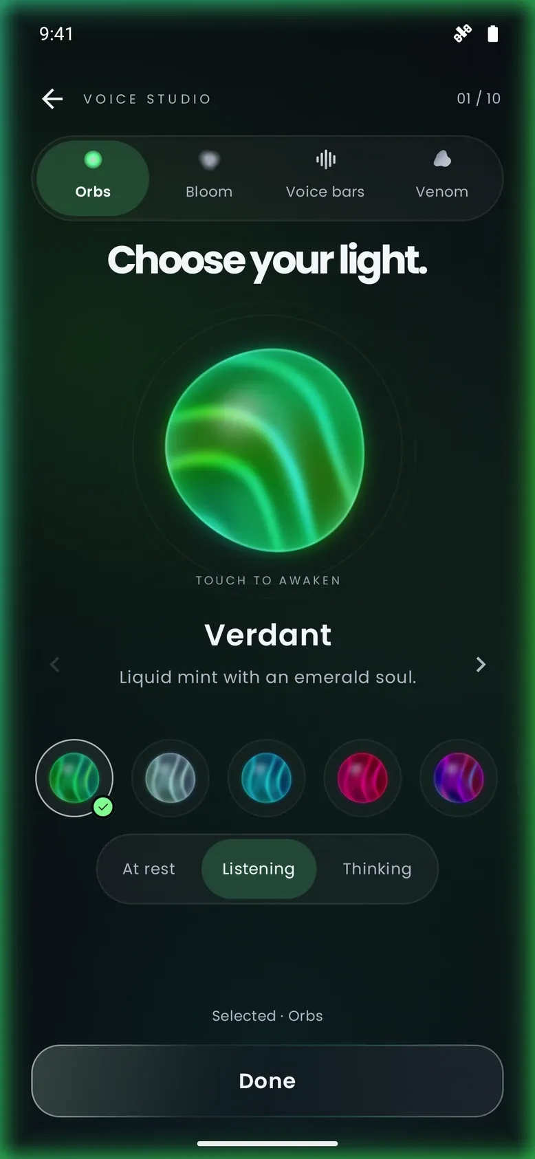 Voice Studio with the green Verdant orb