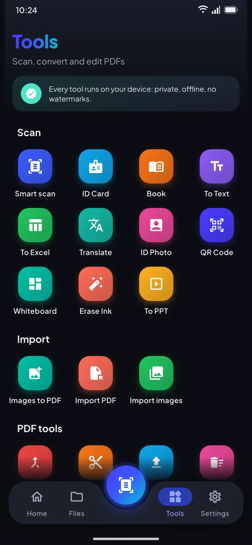 Scan, import and PDF tools