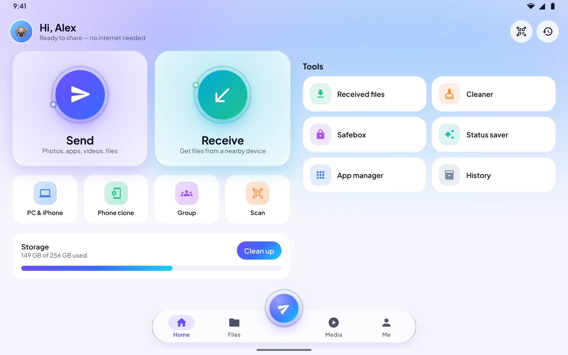Send, Receive and tools on a tablet
