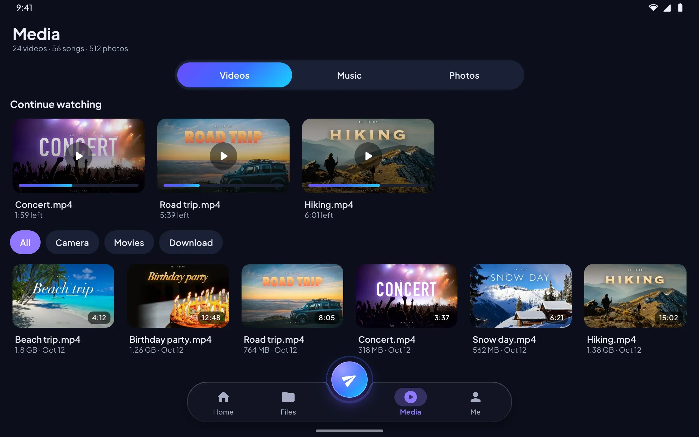 Videos to continue watching on a tablet
