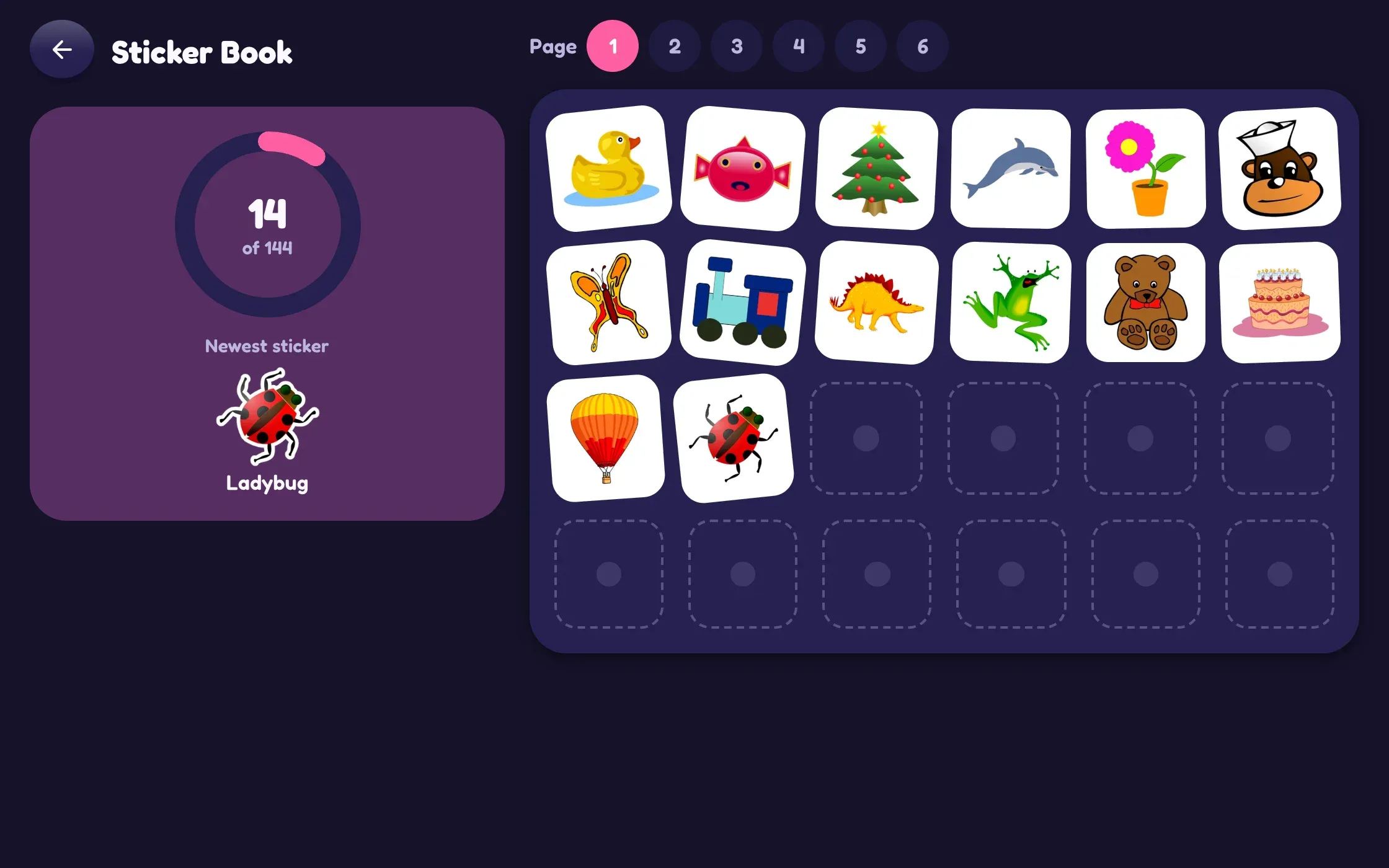 The Sticker Book with 14 of 144 stickers collected