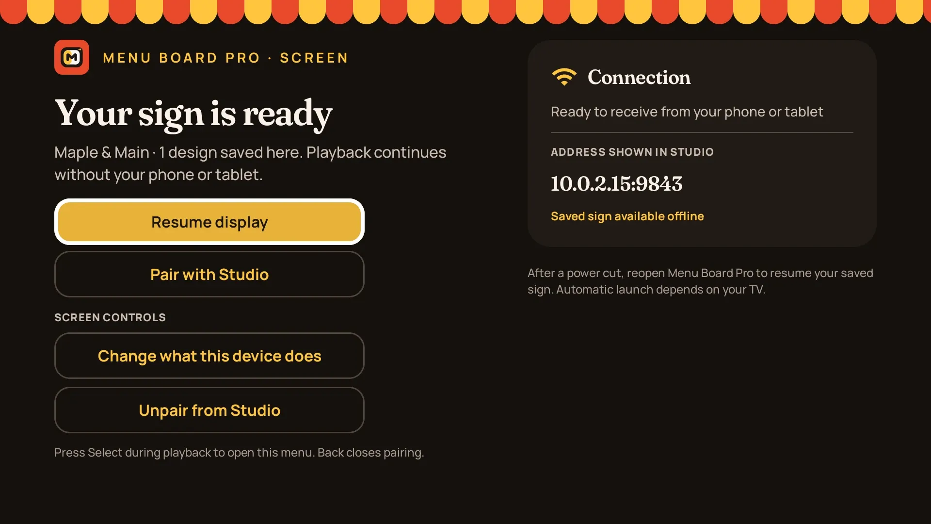 TV screen controls